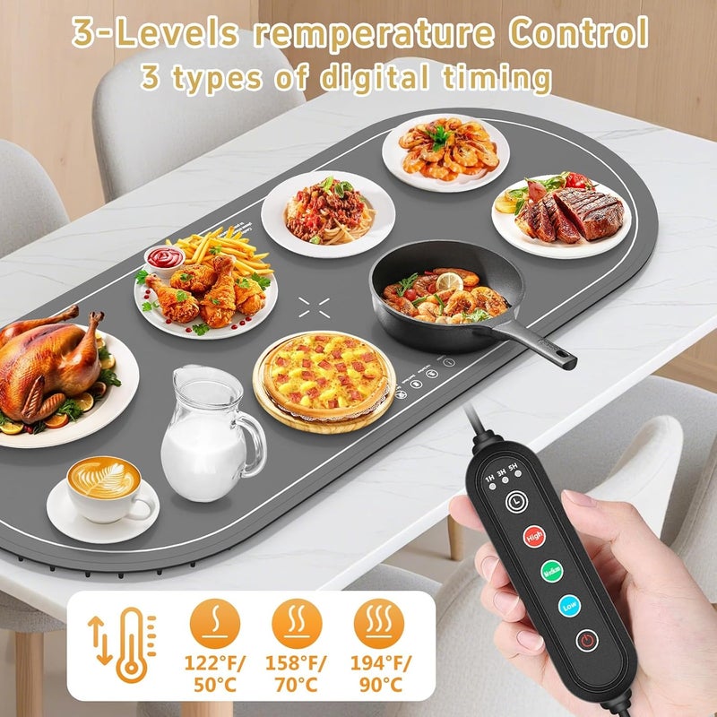 WOKALON حصيرة تدفئة الطعام كبيرة جداً، 36x16 حصائر تدفئة الطعام لسطح الطاولة، حصيرة تدفئة الطعام، حصيرة تدفئة الطعام السيليكون، سخانات الطعام للحفلات البوفيه، صواني تدفئة للحفلات البوفيه - Image 4